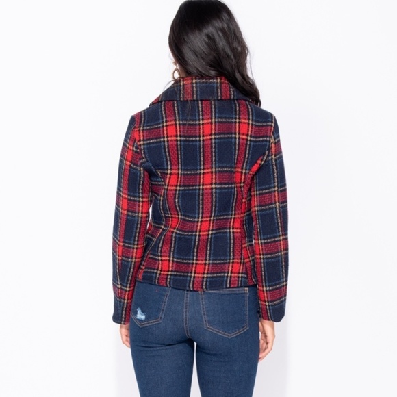 Theron Navy & Red Plaid Double Breasted Blazer - Picture 7 of 8